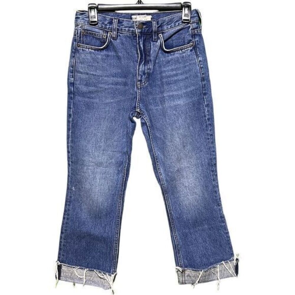 Free People Women's Cropped Capri Jeans Raw Cuffed Hem Five Pocket‎ Blue Size 25
